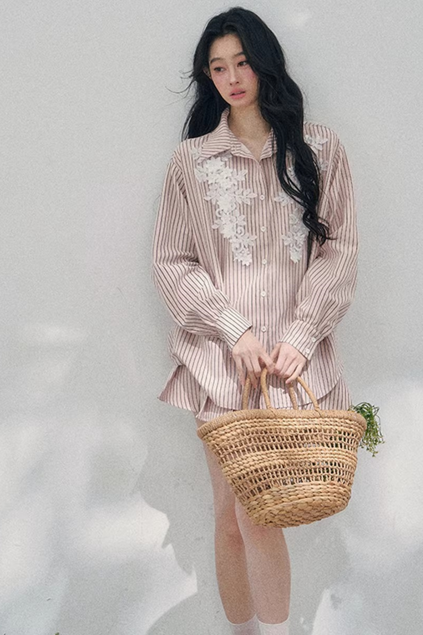 Pink Clouds Lace Shirt Skirt Set-Up