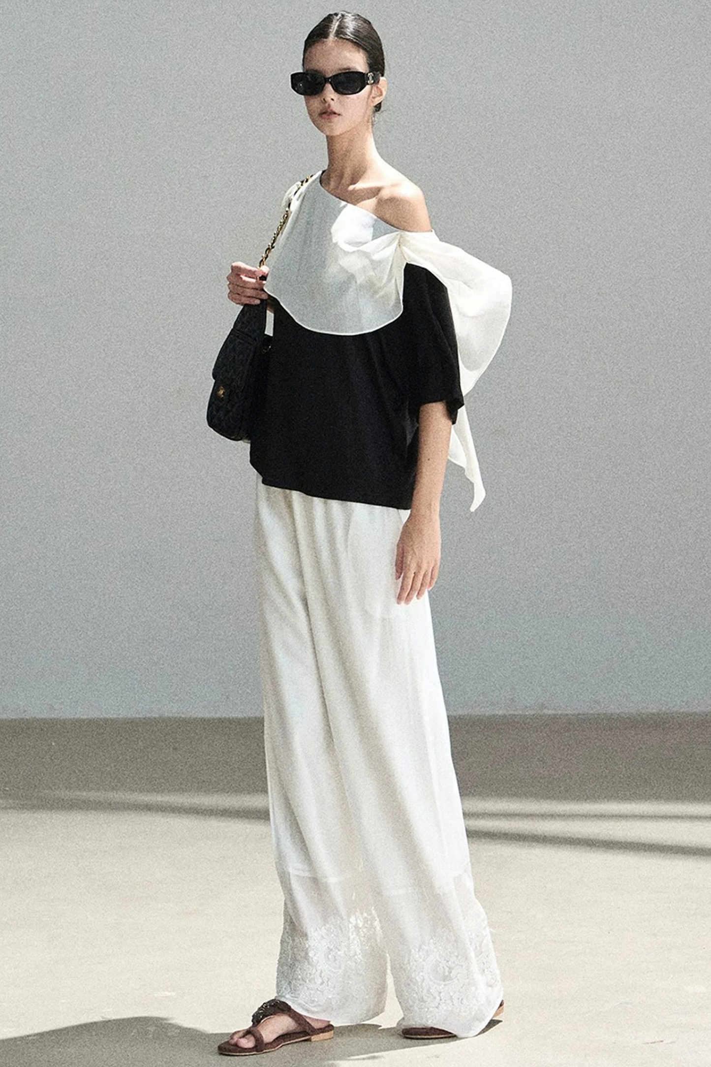 Black and White Off-Shoulder Top