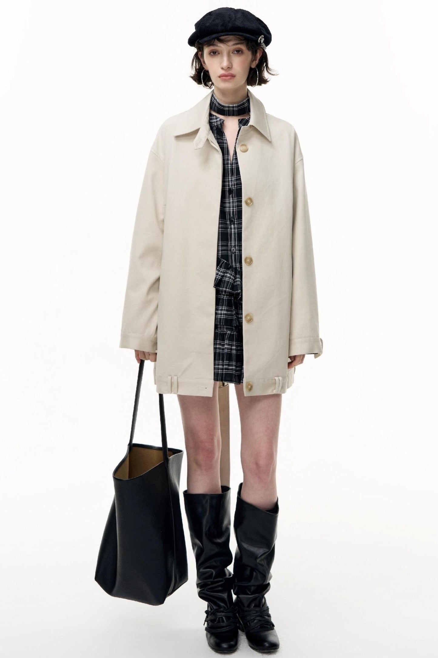 Plaid Ruffle Long Sleeve Shirt Dress