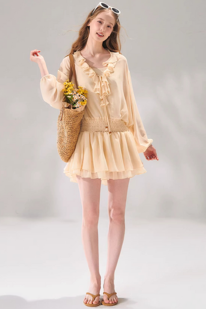 Ensemble robe en mousseline à volants et perles