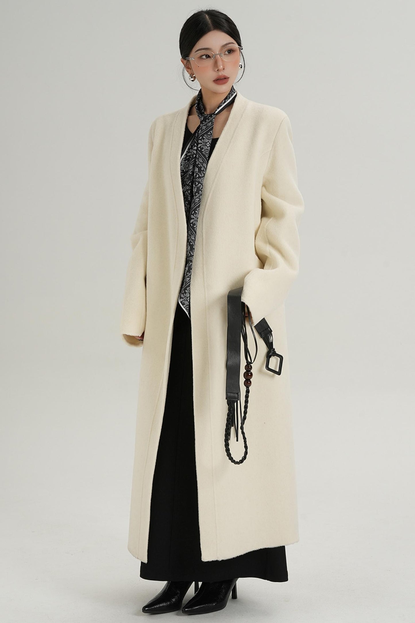 V-Neck Wool Trench Coat