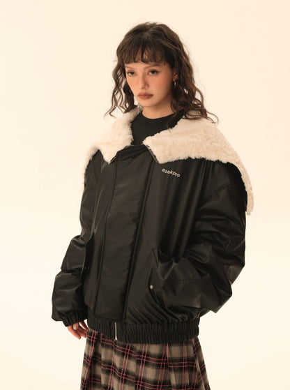 Imitation rabbit fur hooded no-wash pu skin down jacket