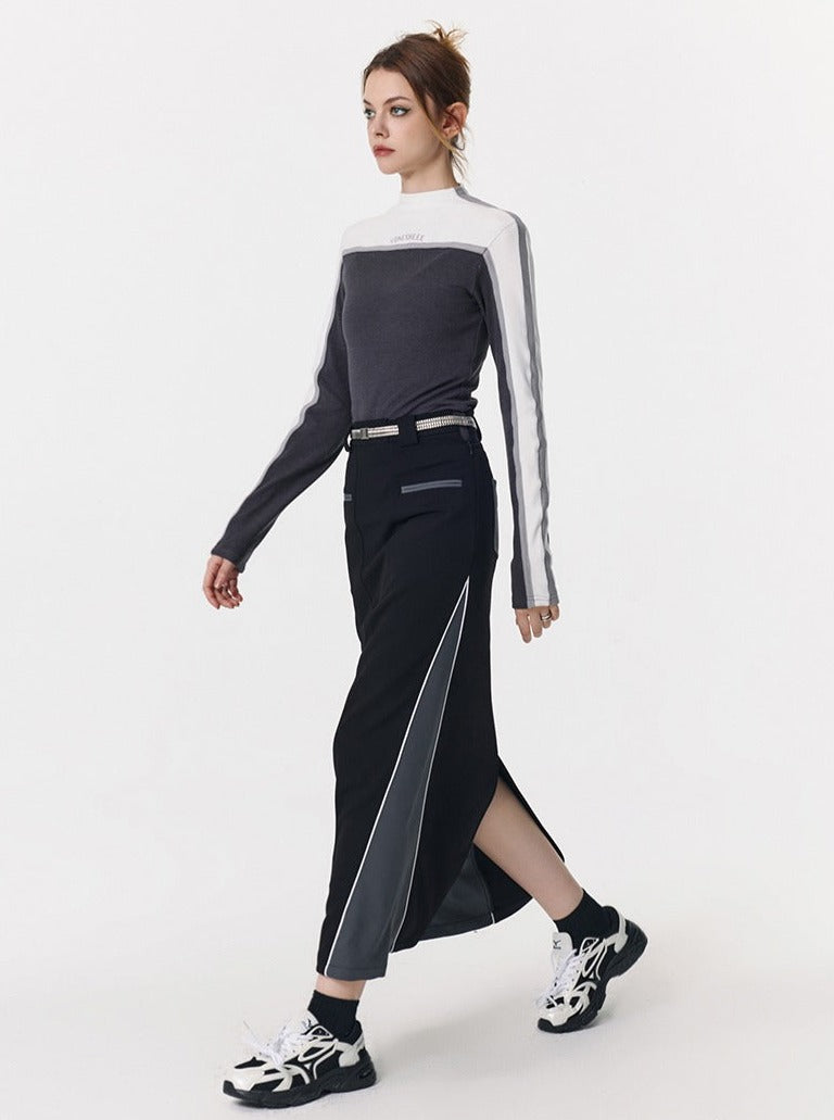 Elastic turtleneck T-shirt