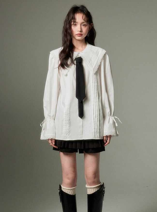 Loose doll collar tucker shirt