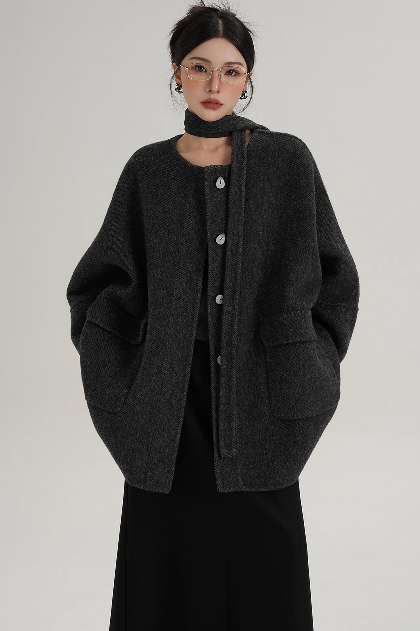 Lace-Up Woolen Coat