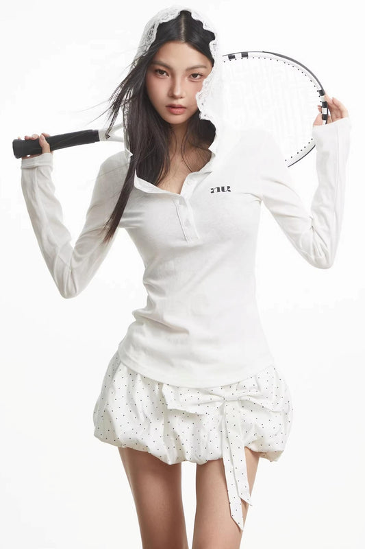 Lace Patchwork Hooded Top