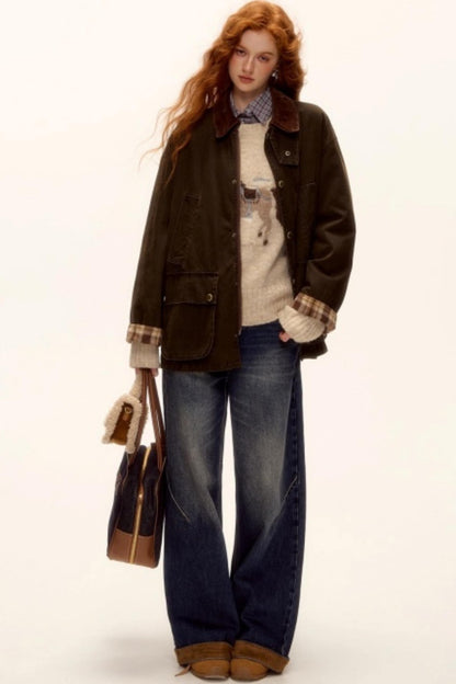 Suede Patchwork Denim Pants