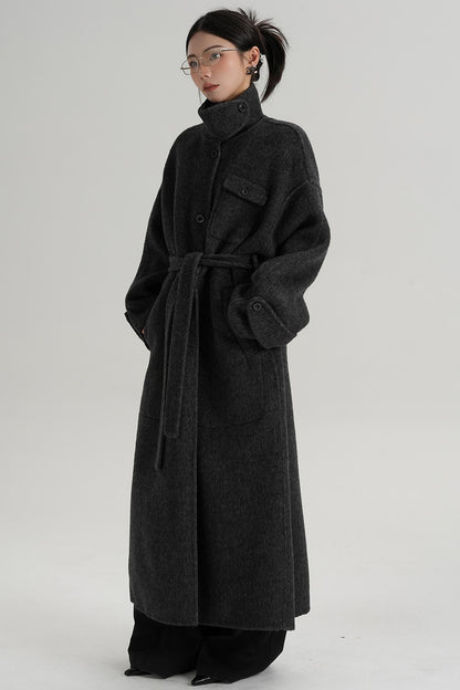 Temperament Design Color-Blocking Woolen Coat