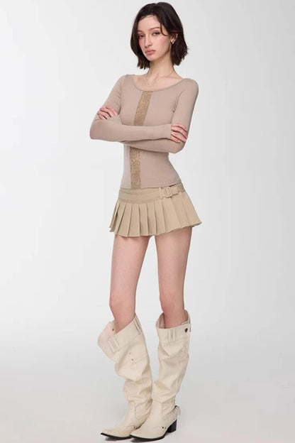 Light Apricot Pleated Skirt