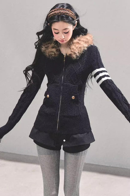 Hooded Cable Knit Sweater