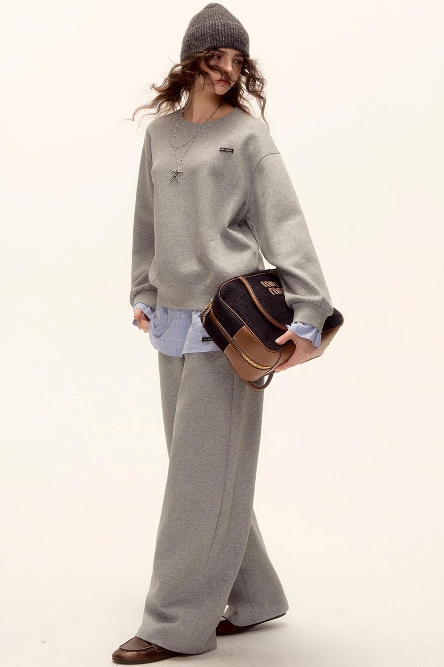 Plaid Patchwork Knit Sweater Set-Up