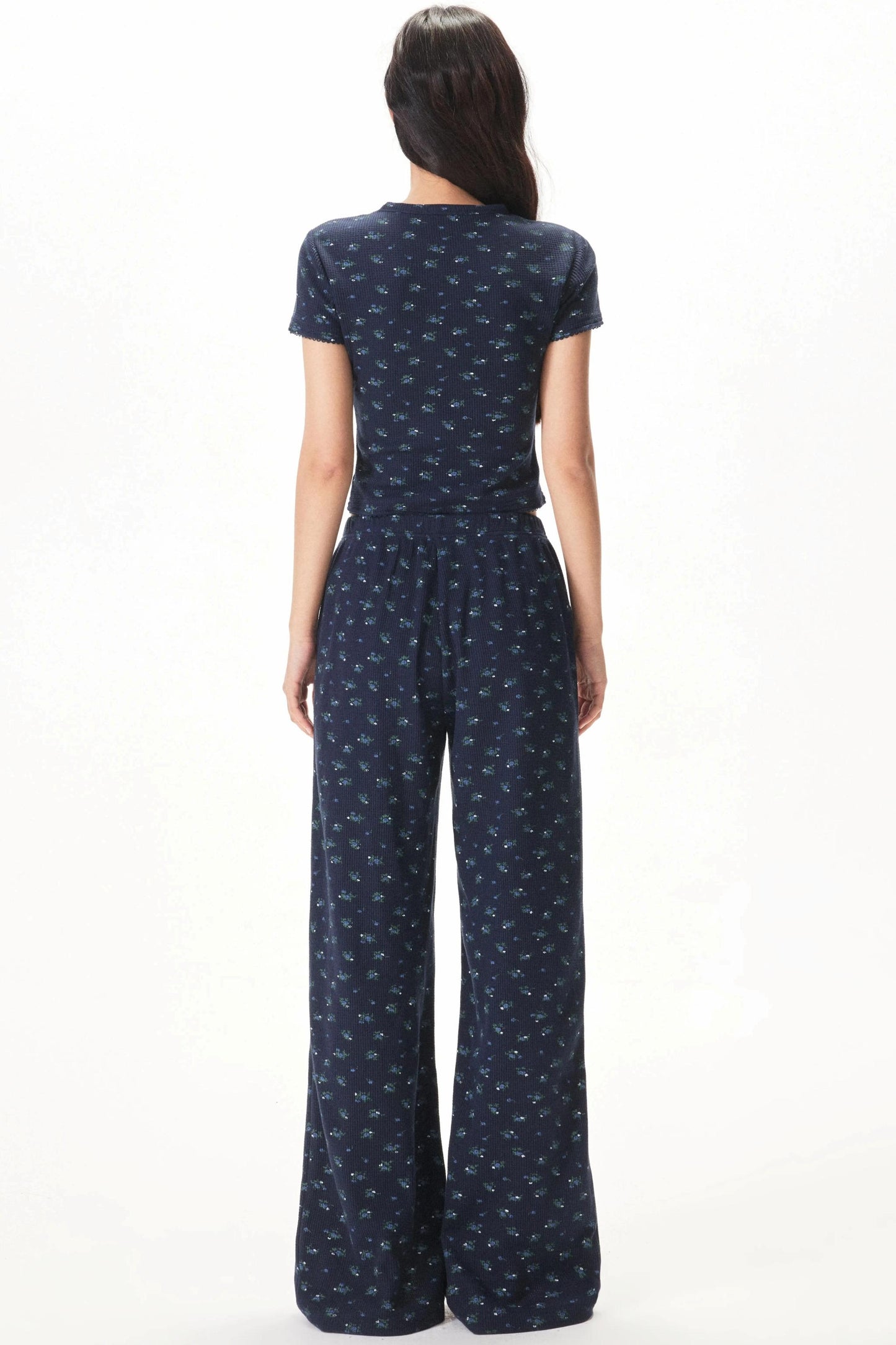 Floral Placket Blouse and Pants Set-Up