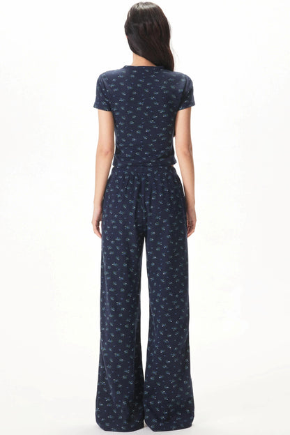 Floral Placket Blouse and Pants Set-Up