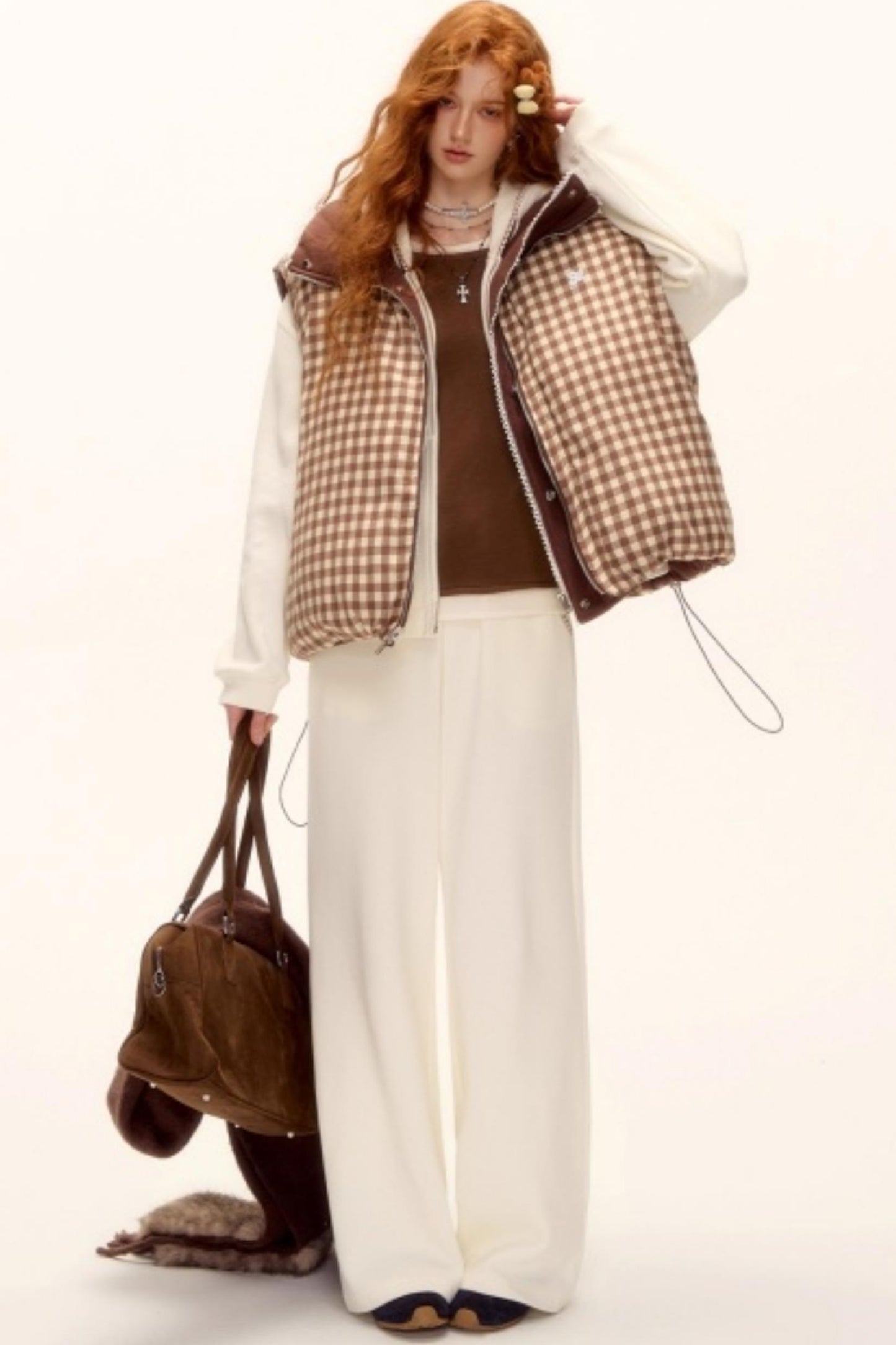 Reversible Plaid Lace Vest