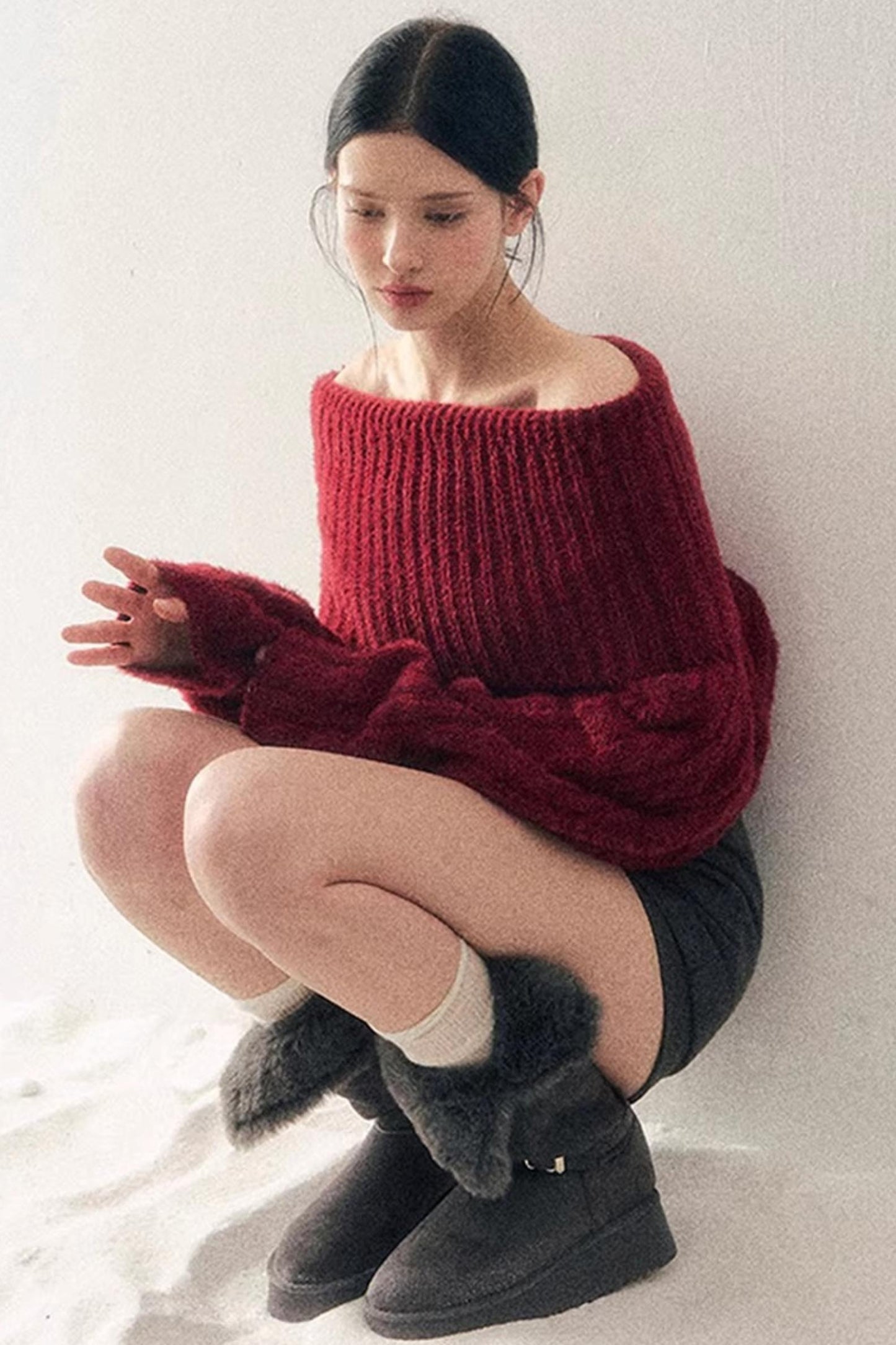 Off-Shoulder Cable Knit Sweater