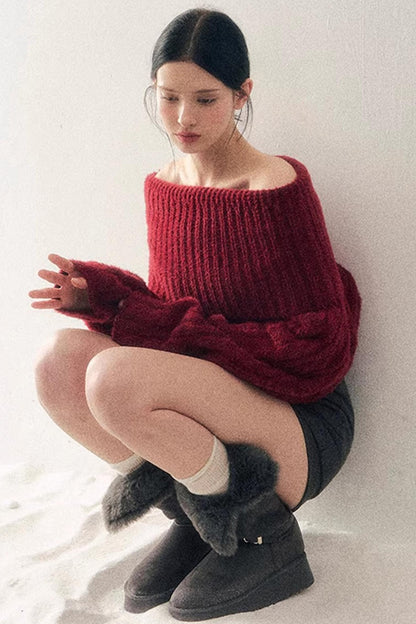 Off-Shoulder Cable Knit Sweater