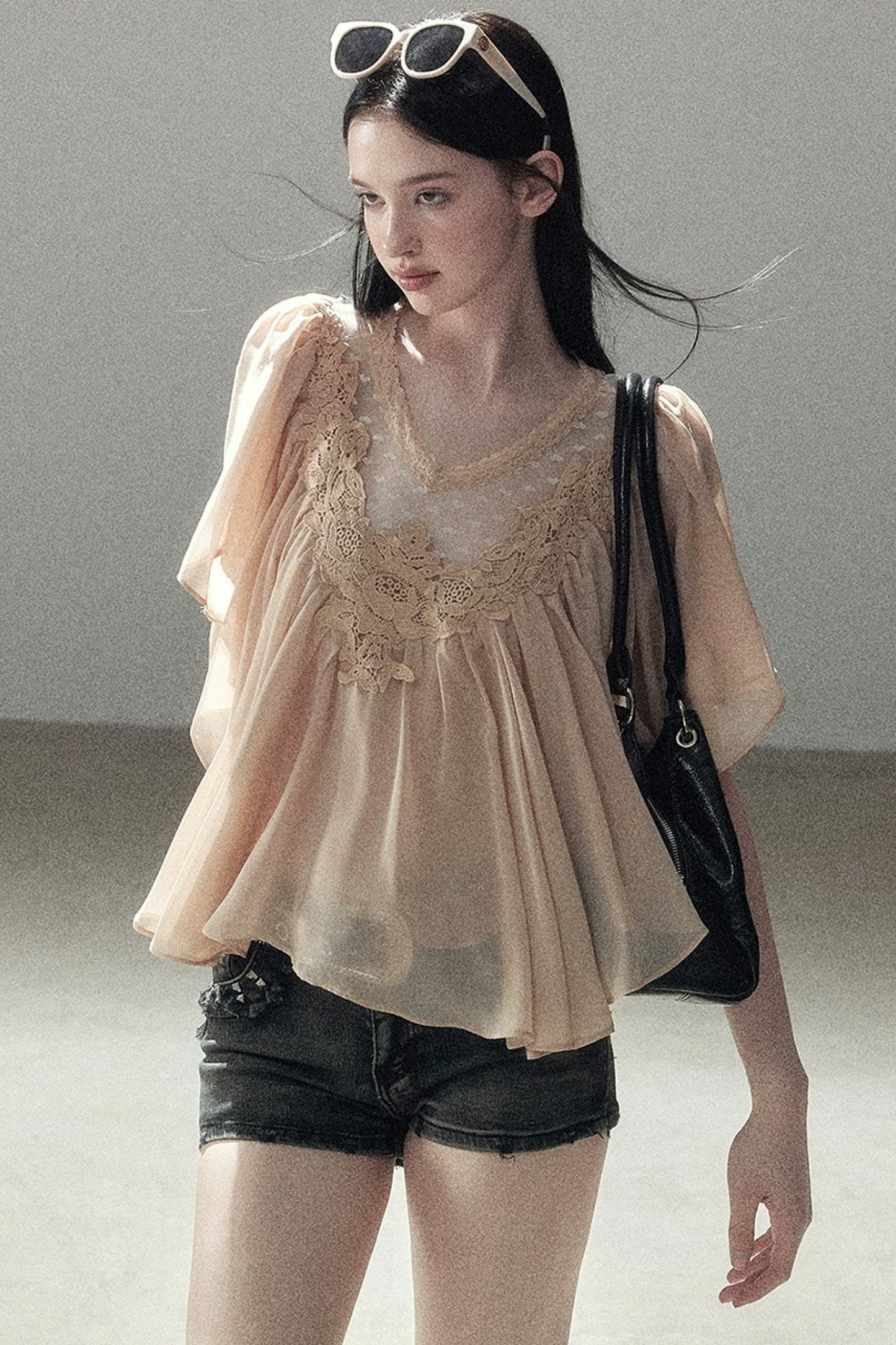 Lace Chiffon Ruffle Top