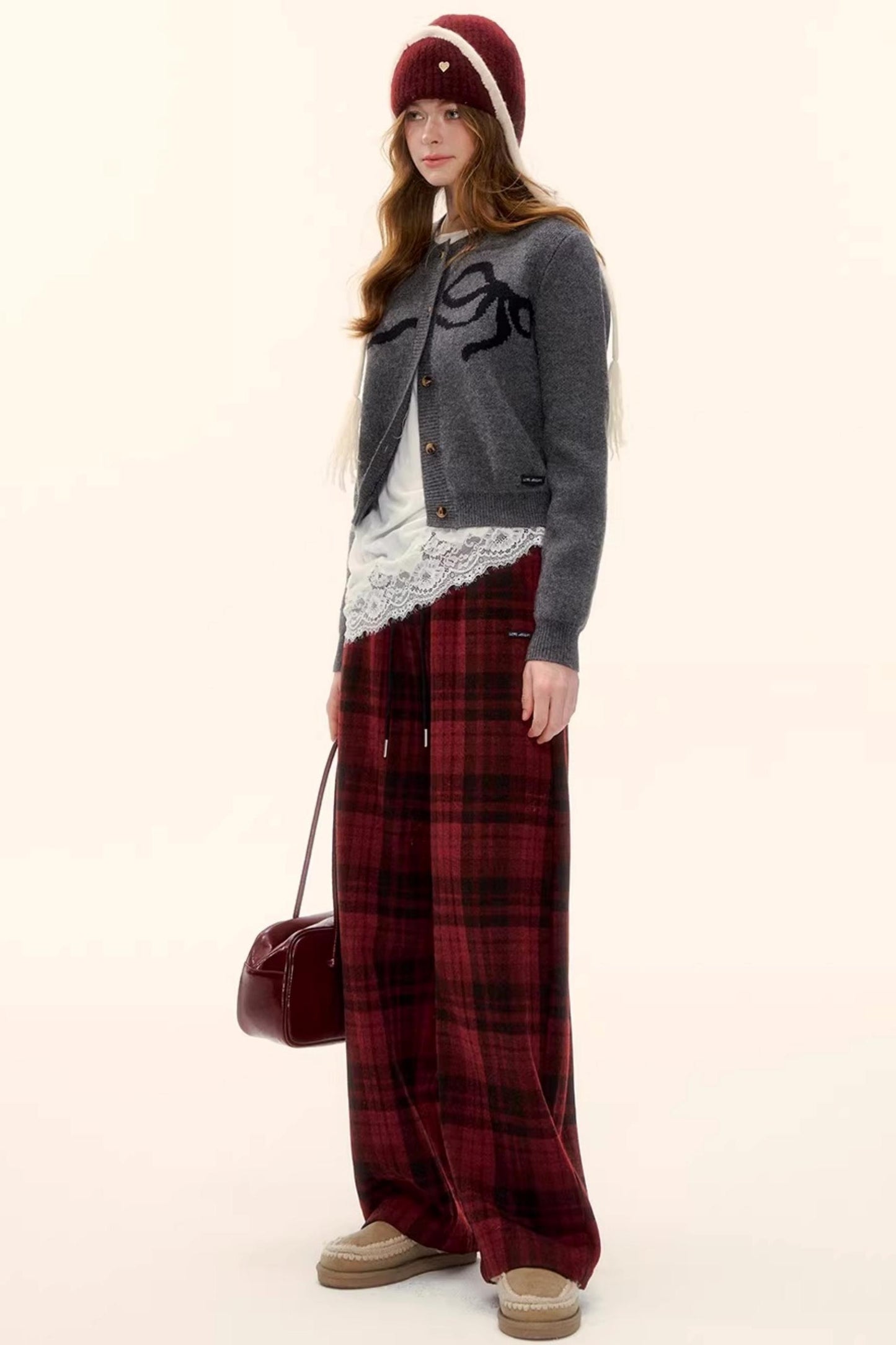 Bow Jacquard Cardigan Sweater