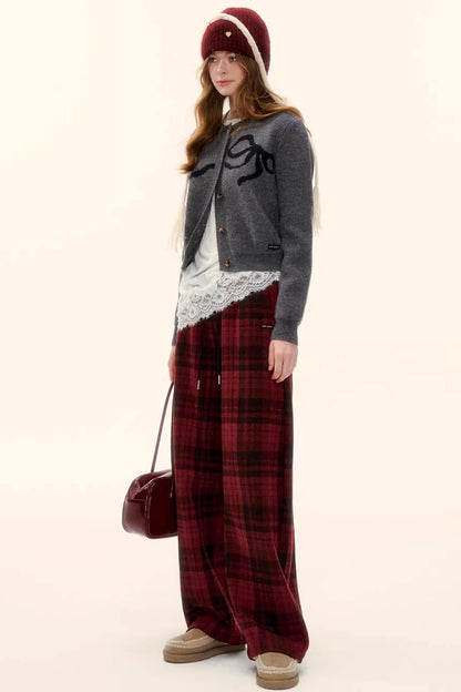 Bow Jacquard Cardigan Sweater