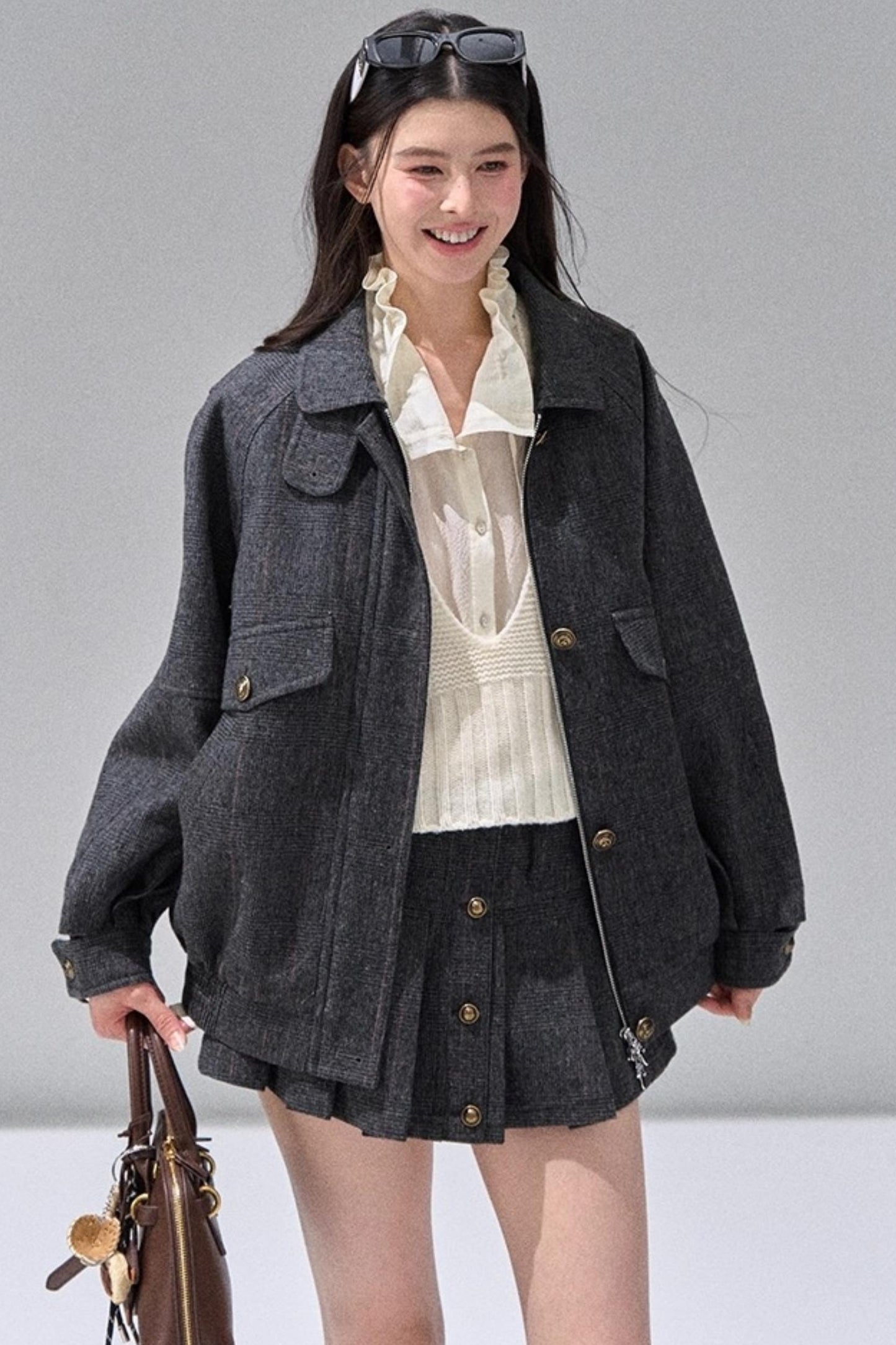 Fungus Edge Collar Drawstring Lace-up Shirt