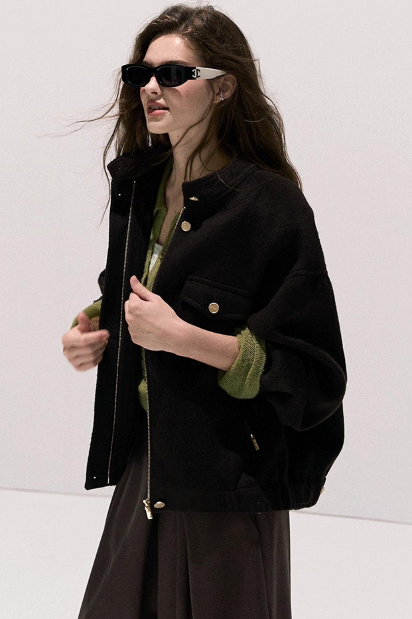 Tencel Wool Pleats Wide-Leg Pants