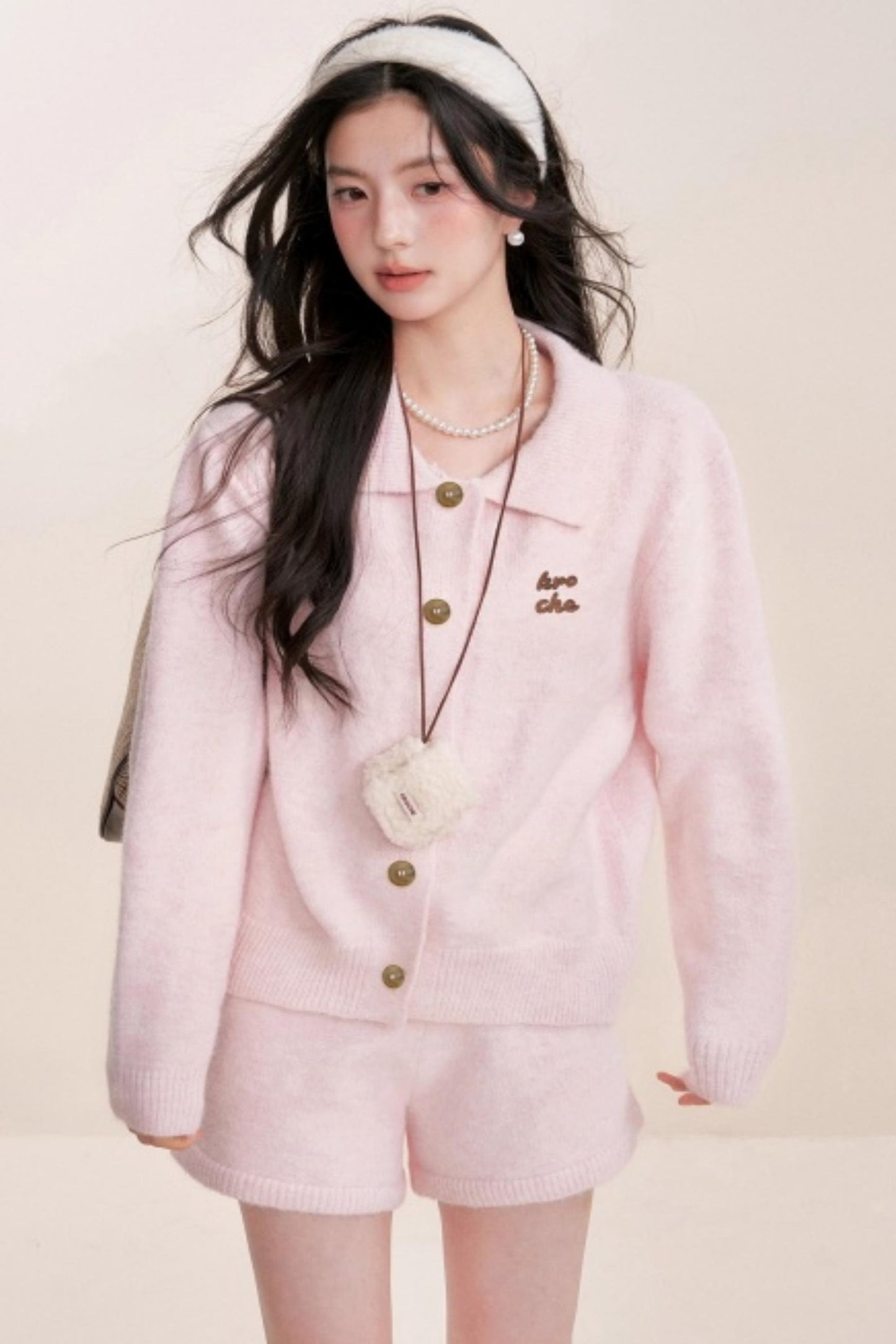 Velvet Contrast Lapel Cardigan Set-Up