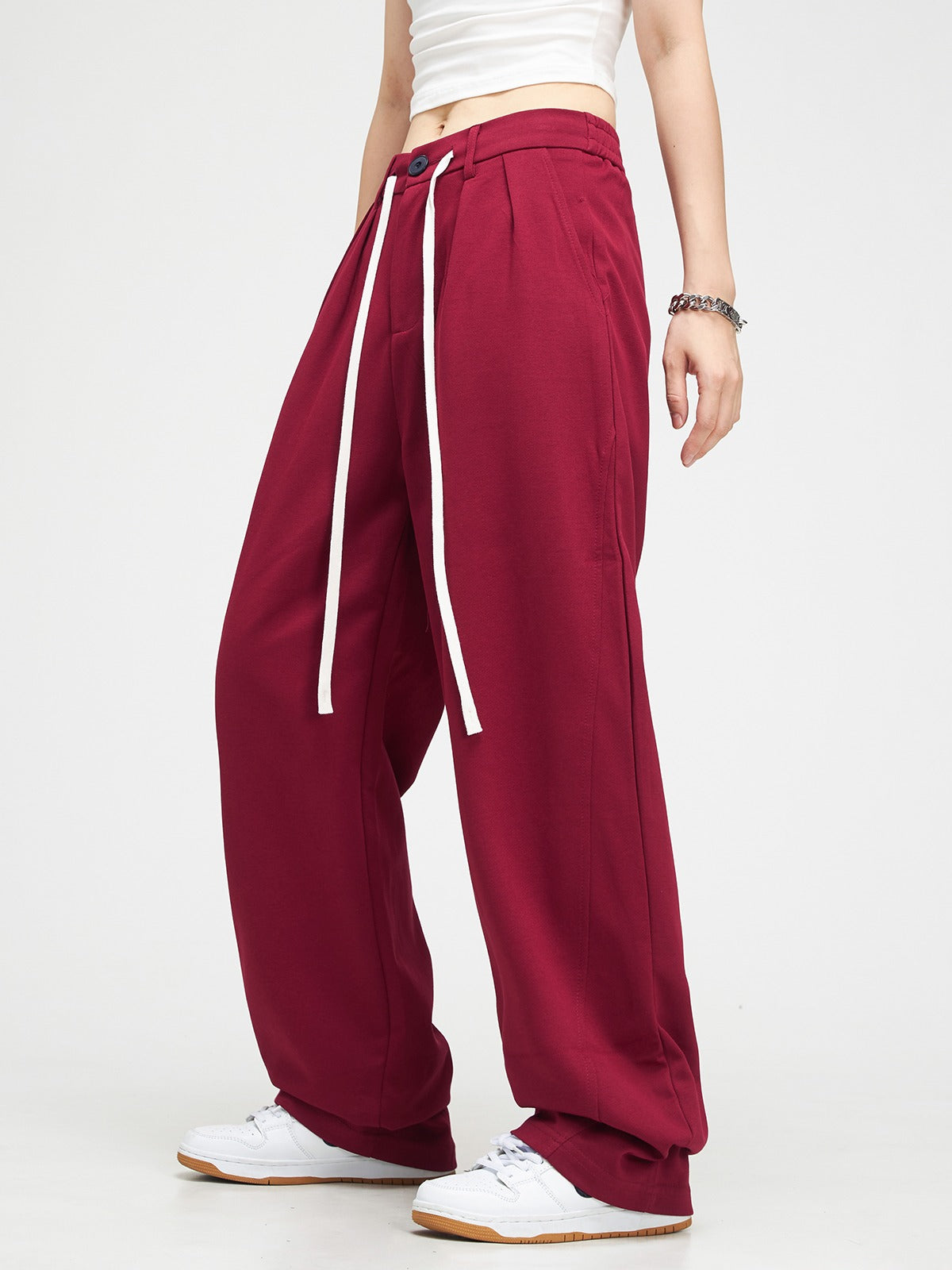 American Retro Drape Lace-up Pants