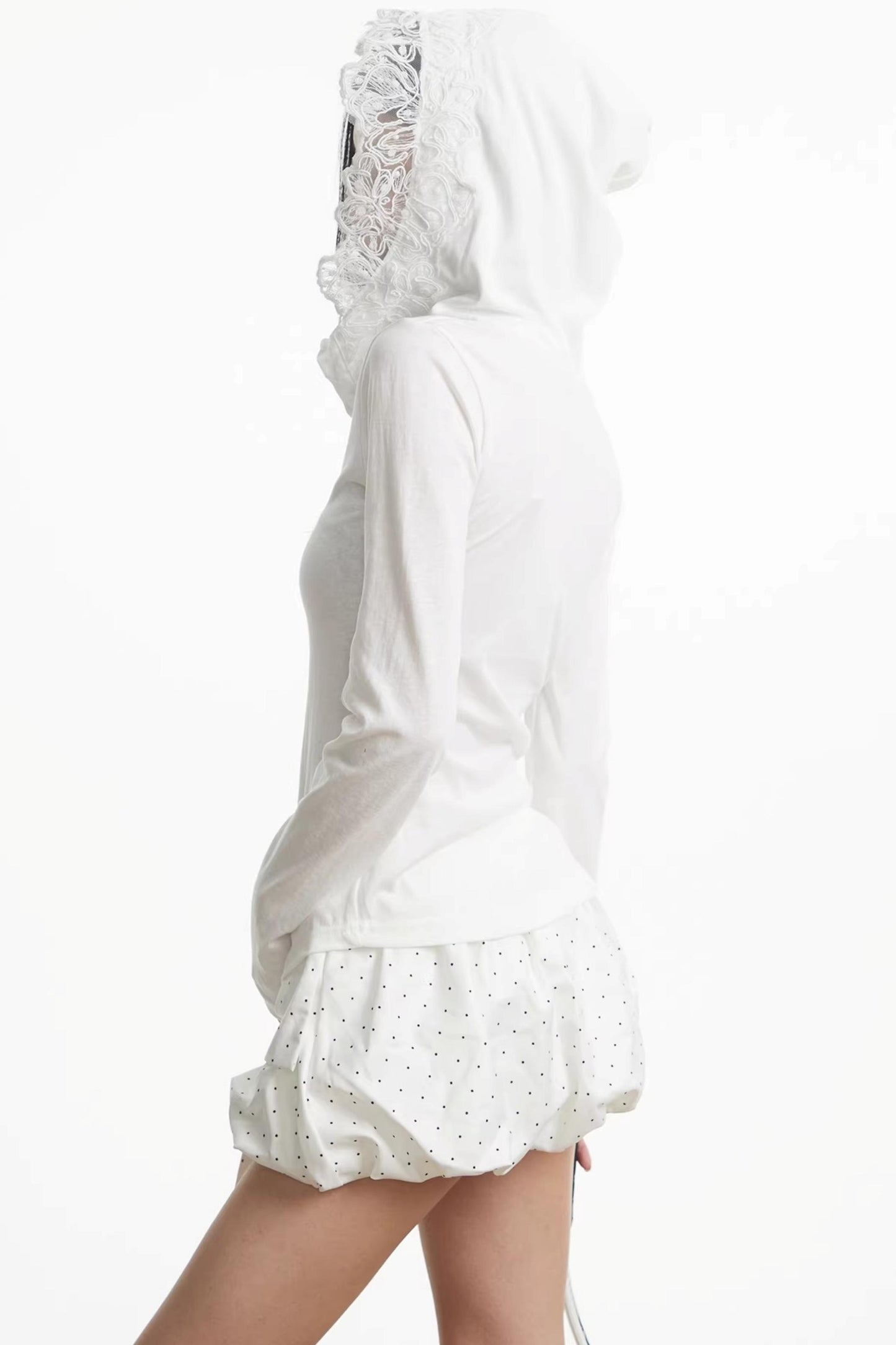 Lace Patchwork Hooded Top