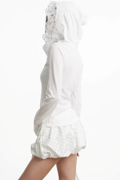 Lace Patchwork Hooded Top