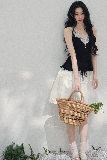 Lace Trim Camisole Cardigan Set-Up