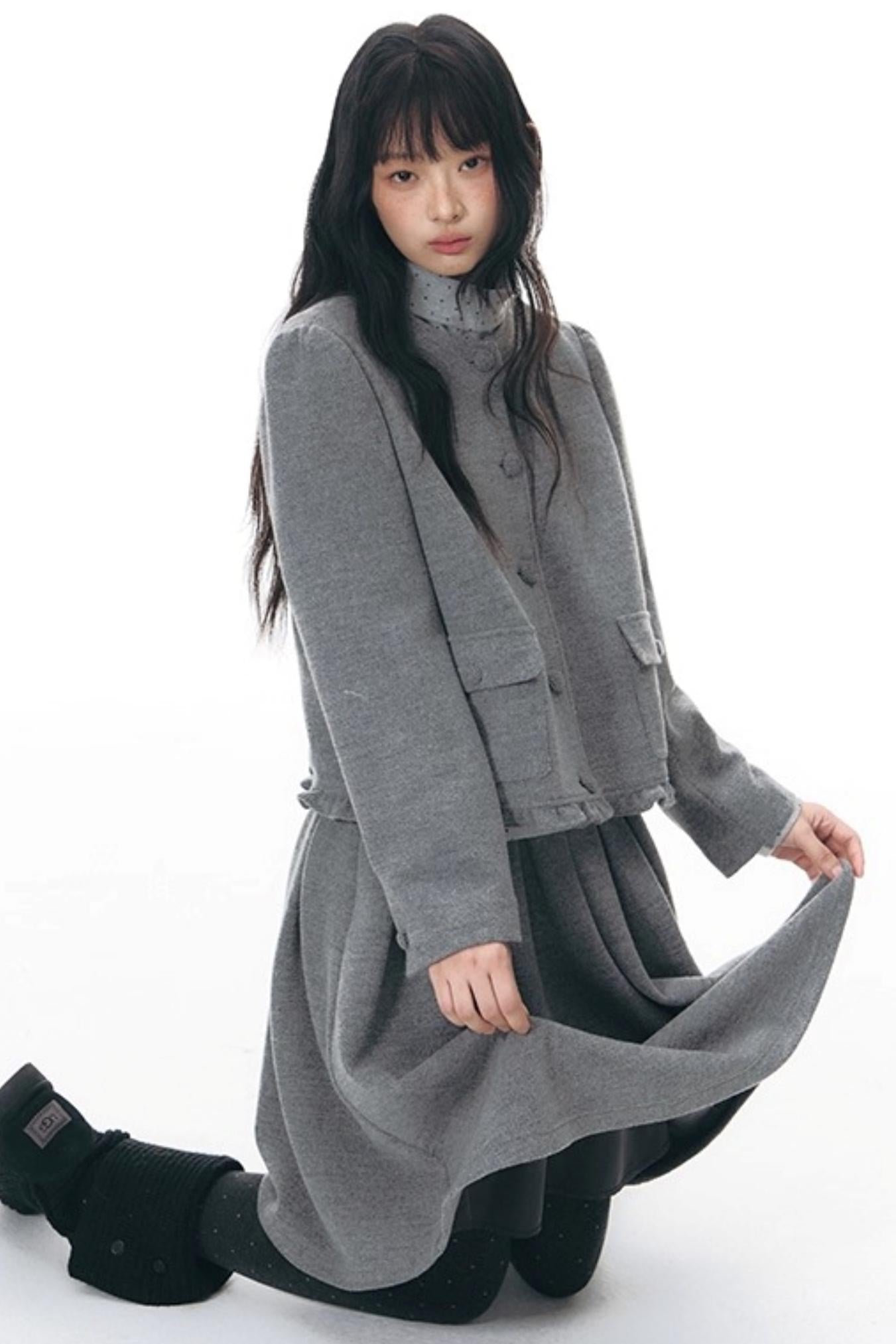Knitted Scarf Collar Jacket Set-Up