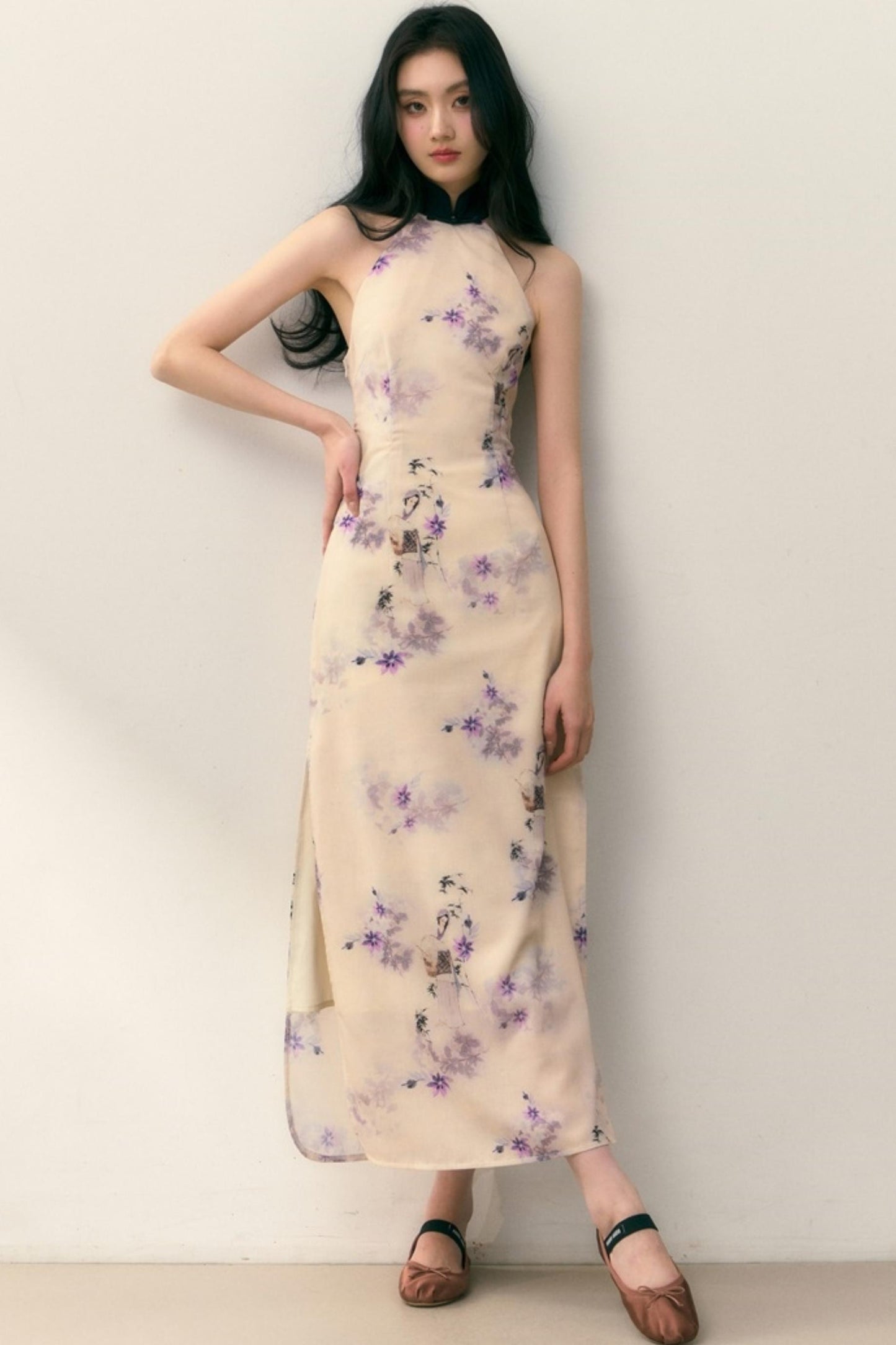 Pastel Lotus Neck-Tie Oriental Dress