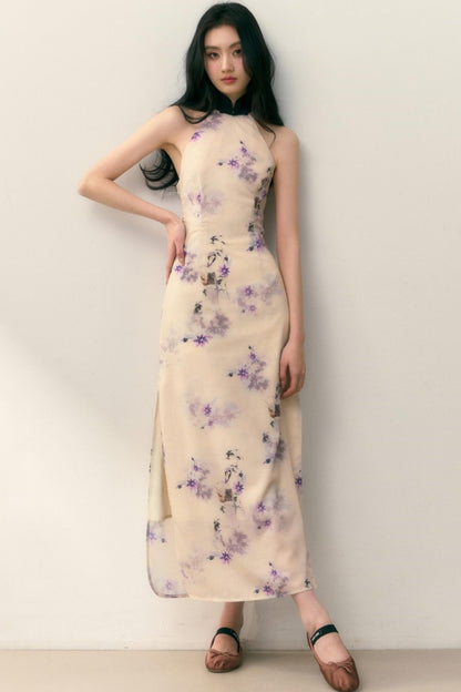 Pastel Lotus Neck-Tie Oriental Dress