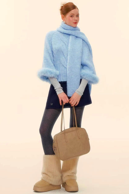 울 혼방 플러시 엣지 스웨터 스카프 세트