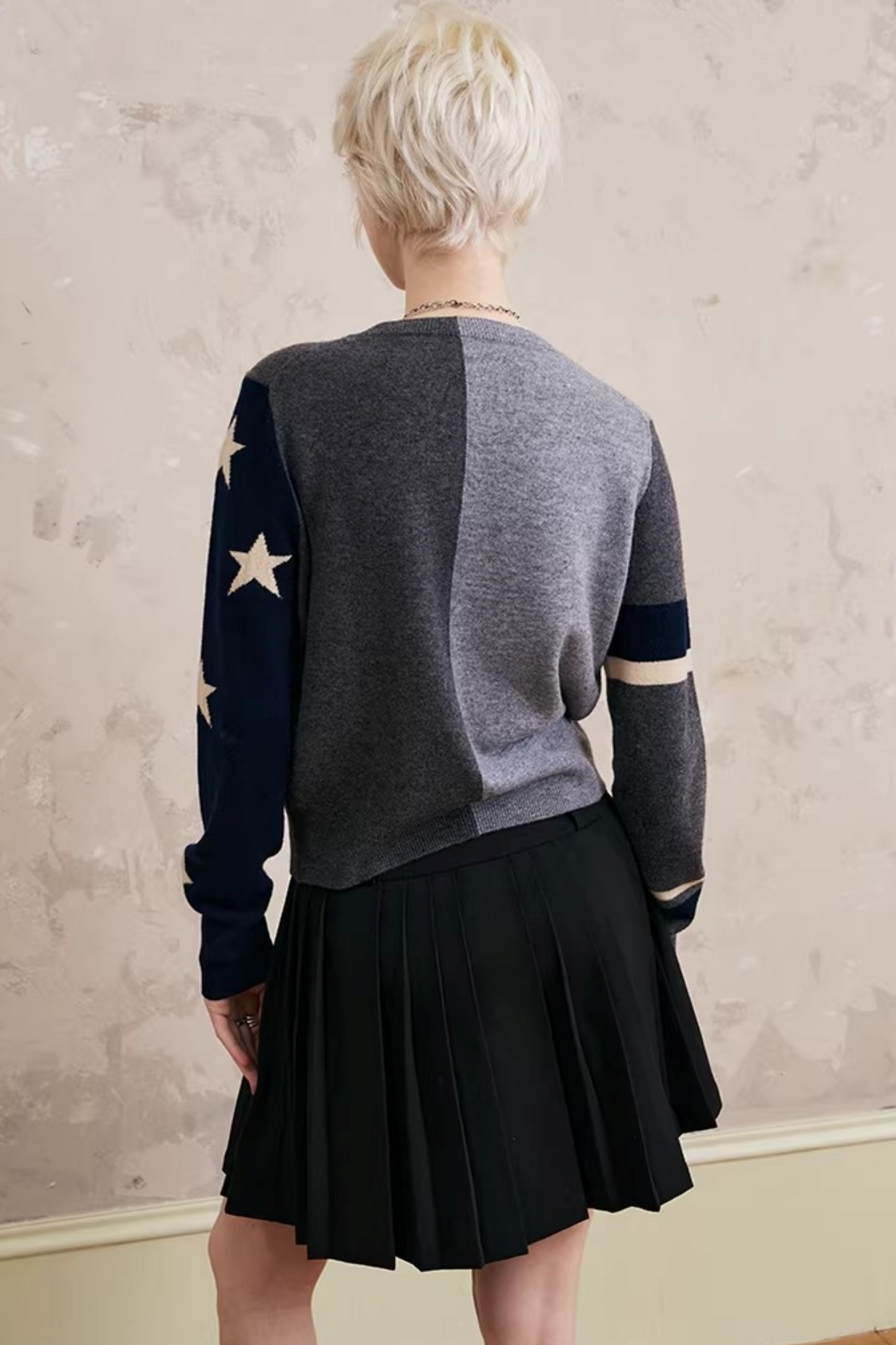 Lace-Up Turn-Down Collar Sweater Matching Set