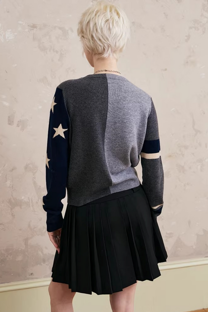 Lace-Up Turn-Down Collar Sweater Matching Set