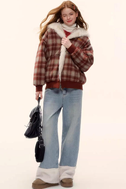 Reversible Plaid Plush Coat