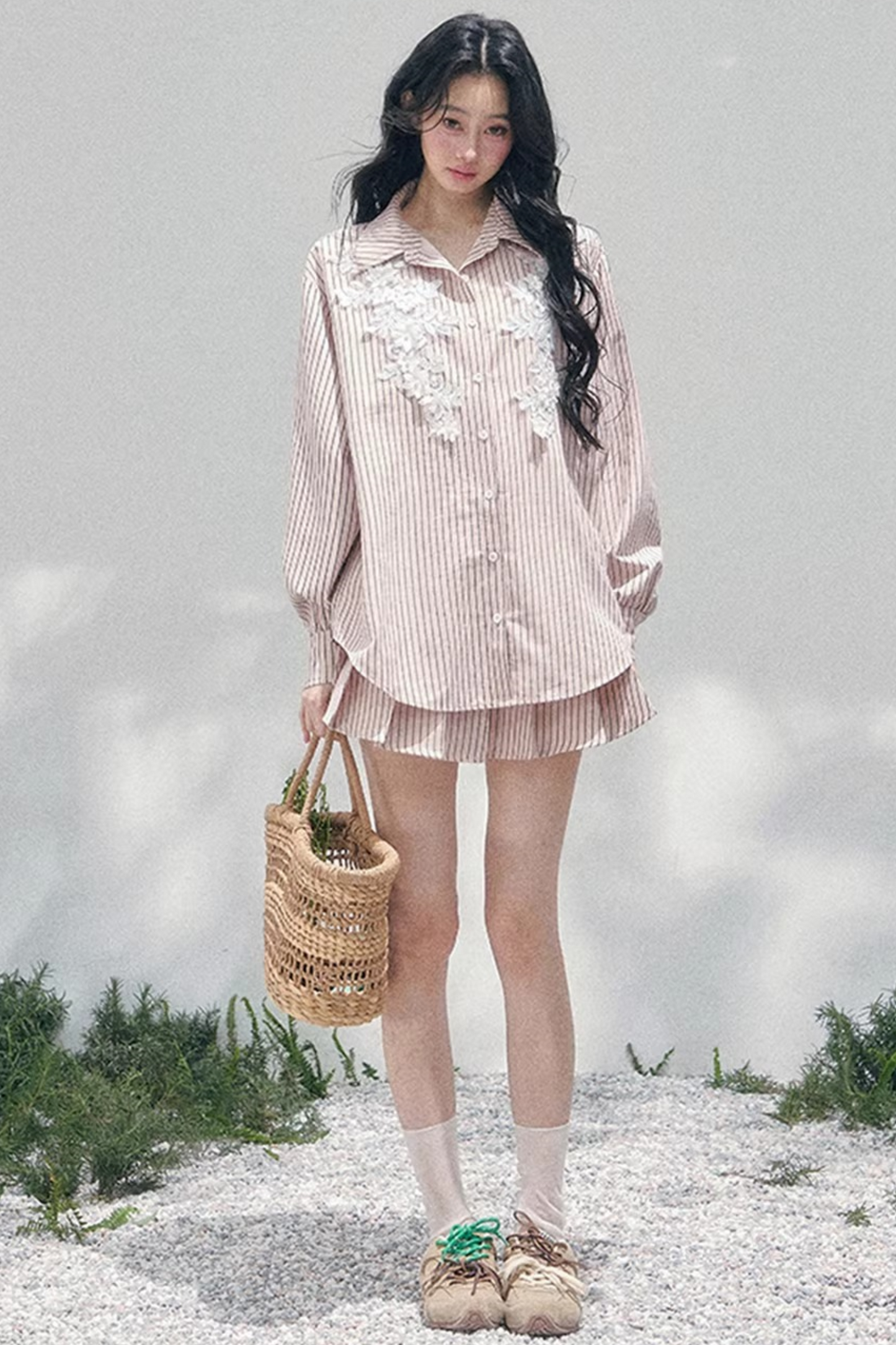 Pink Clouds Lace Shirt Skirt Set-Up