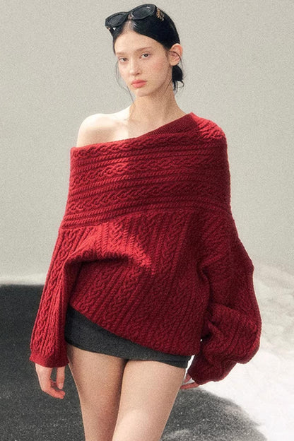 American Off-Shoulder Cable Sweater