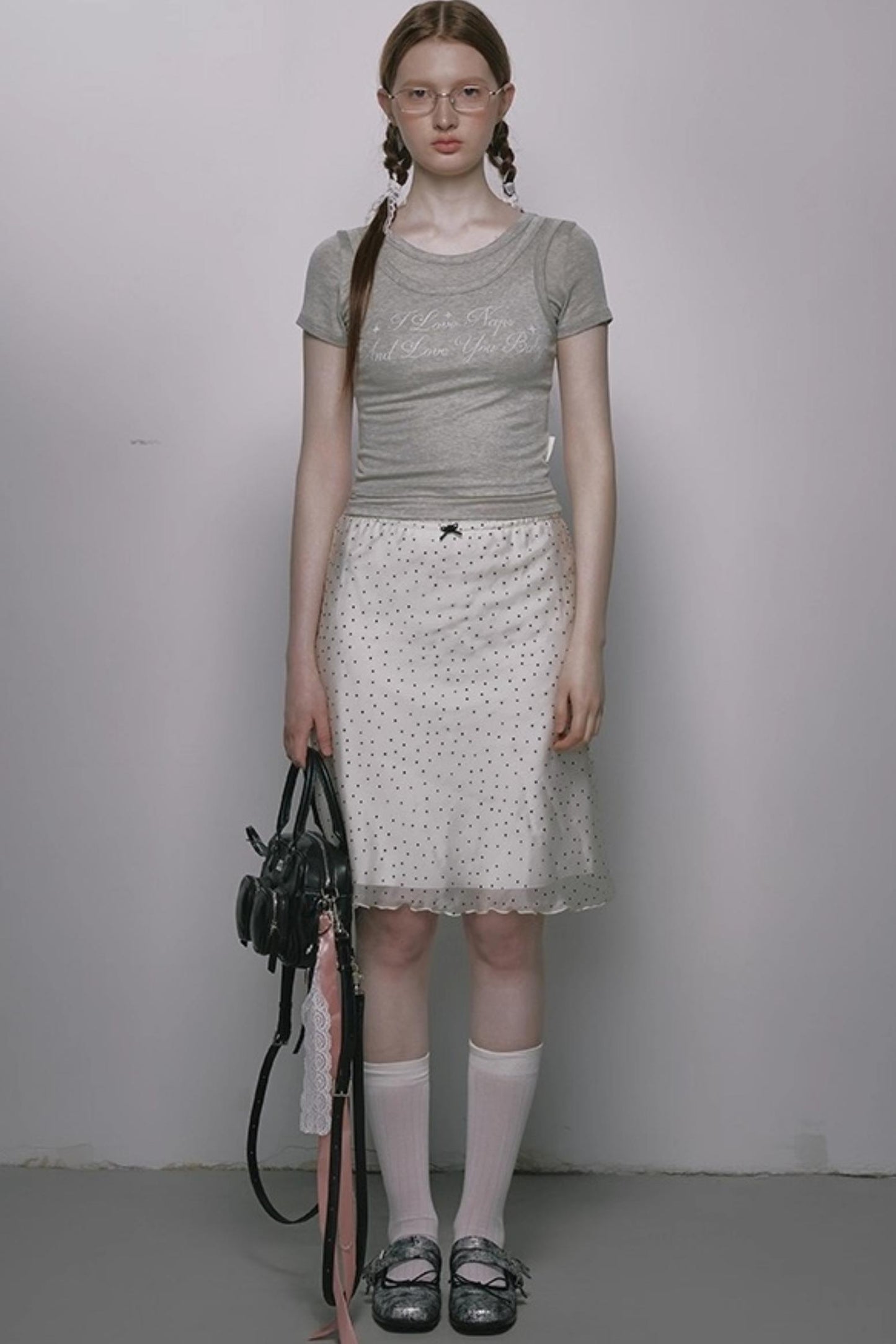 French Polka Dot A-Line Chiffon Skirt