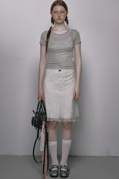 French Polka Dot A-Line Chiffon Skirt