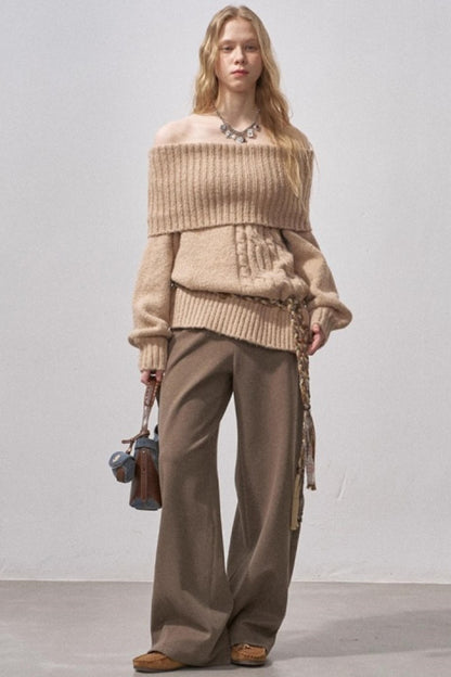 Cable-Knit Wool Off-Shoulder Sweater