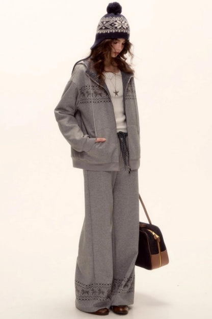 Fair Isle Quilted Jacket Pants Set-Up