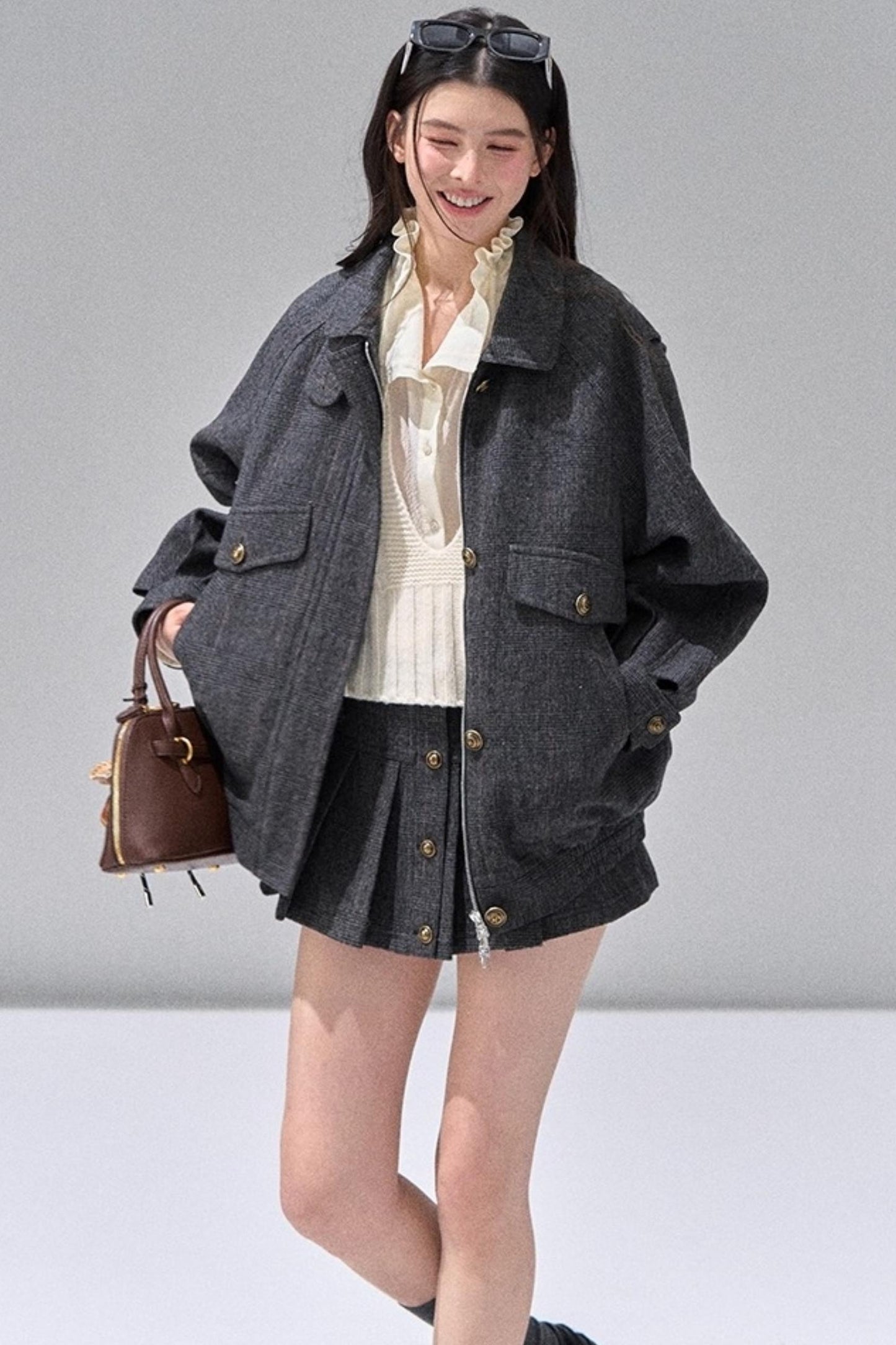 Fungus Edge Collar Drawstring Lace-up Shirt