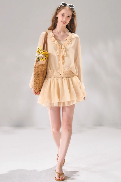 Ensemble robe en mousseline à volants et perles