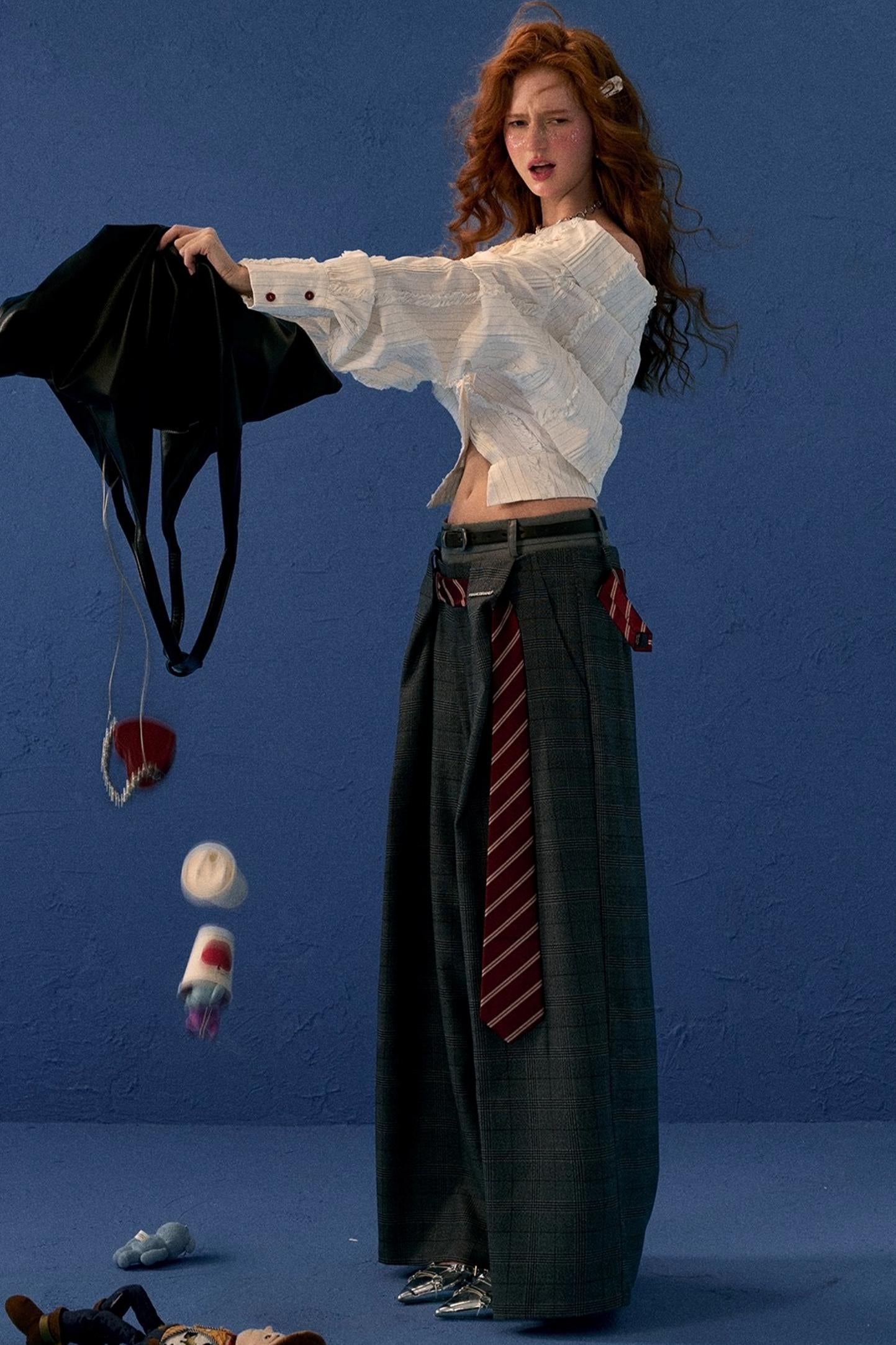 Layered Slanted Shoulder White Shirt