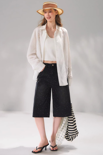 Striped Lace Embroidered Cardigan Set-Up