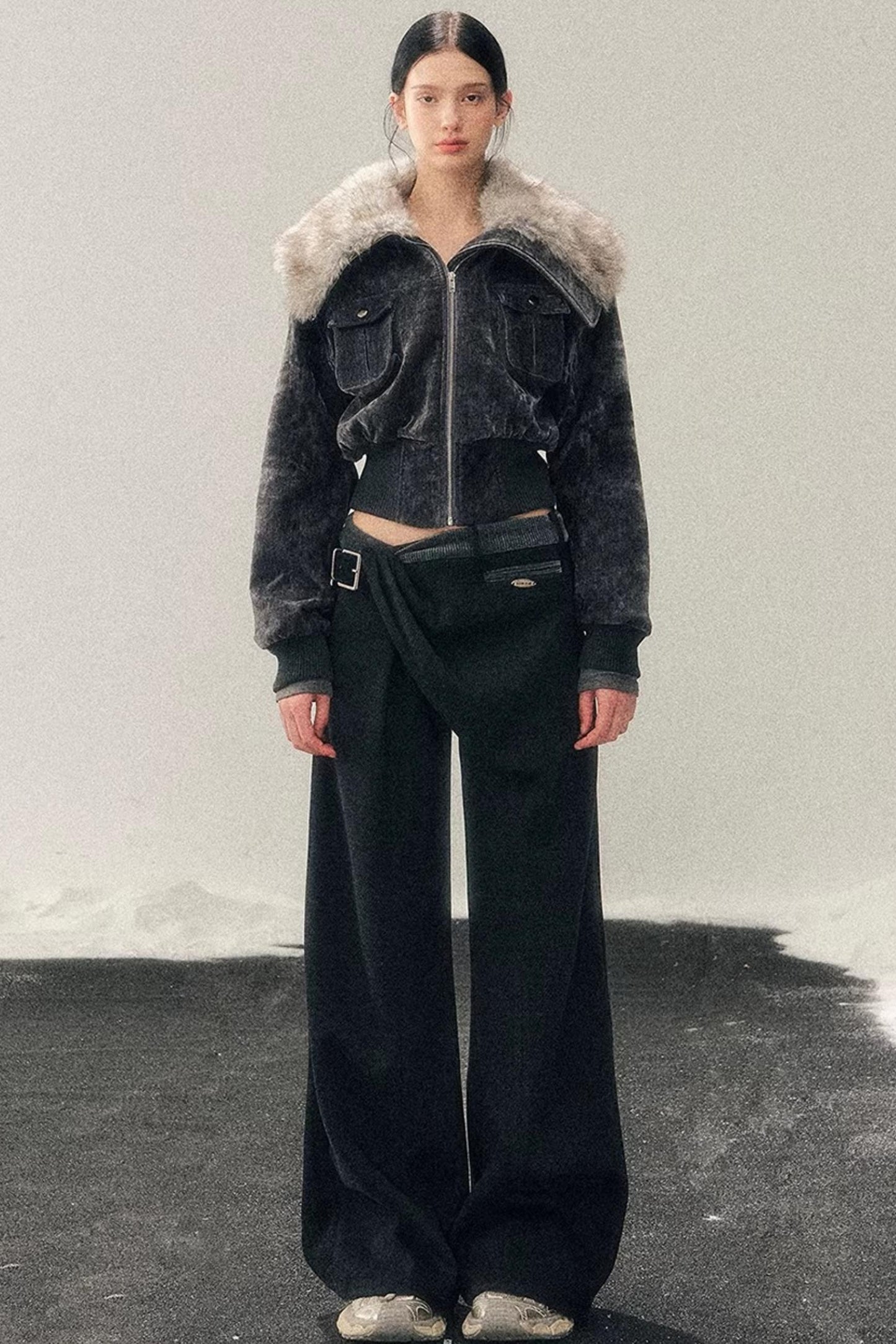 Fleece-Lined Wide-Leg Pants