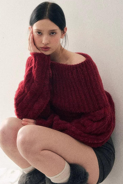 Off-Shoulder Cable Knit Sweater