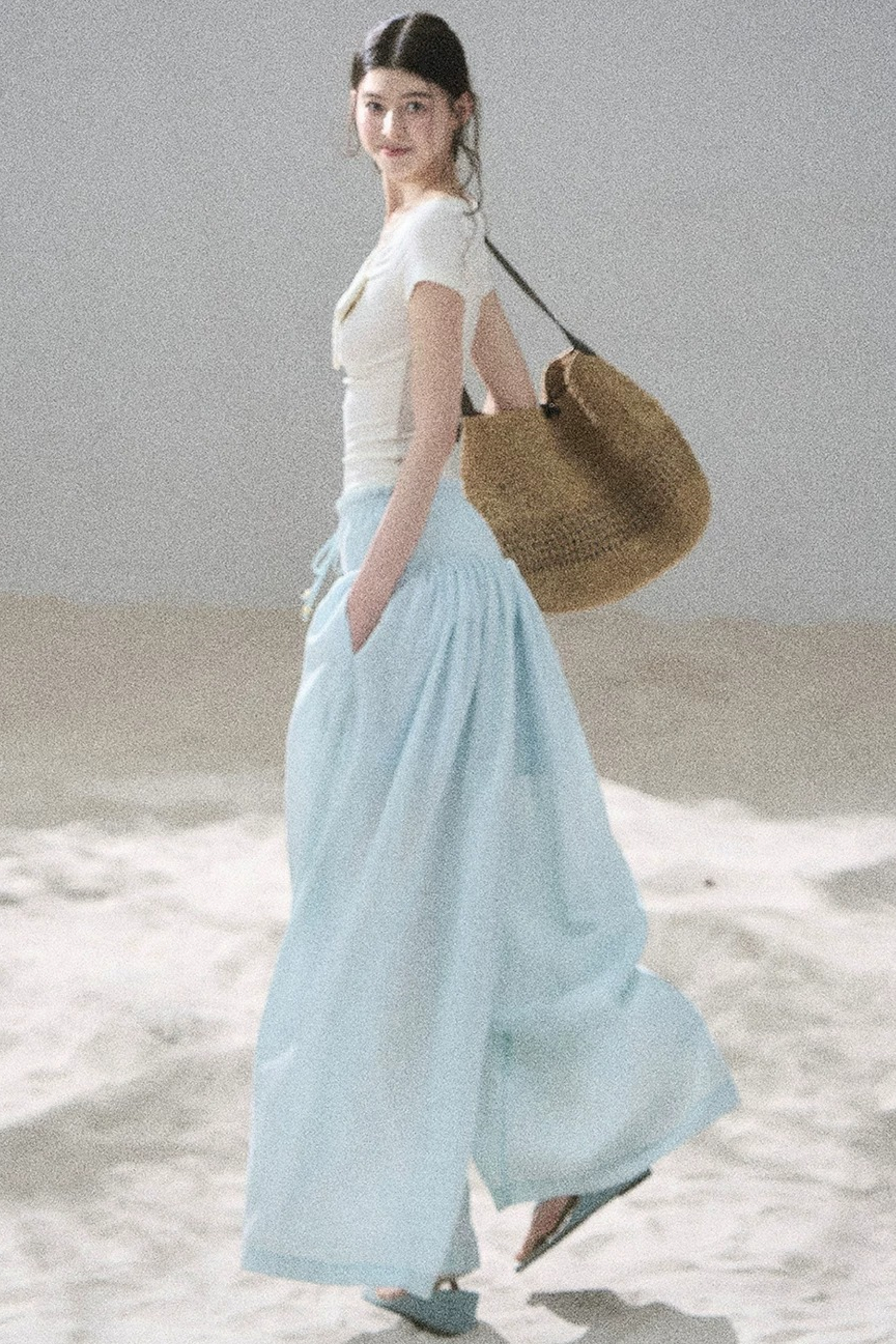 Watercolor Chiffon Wide-Leg Pants